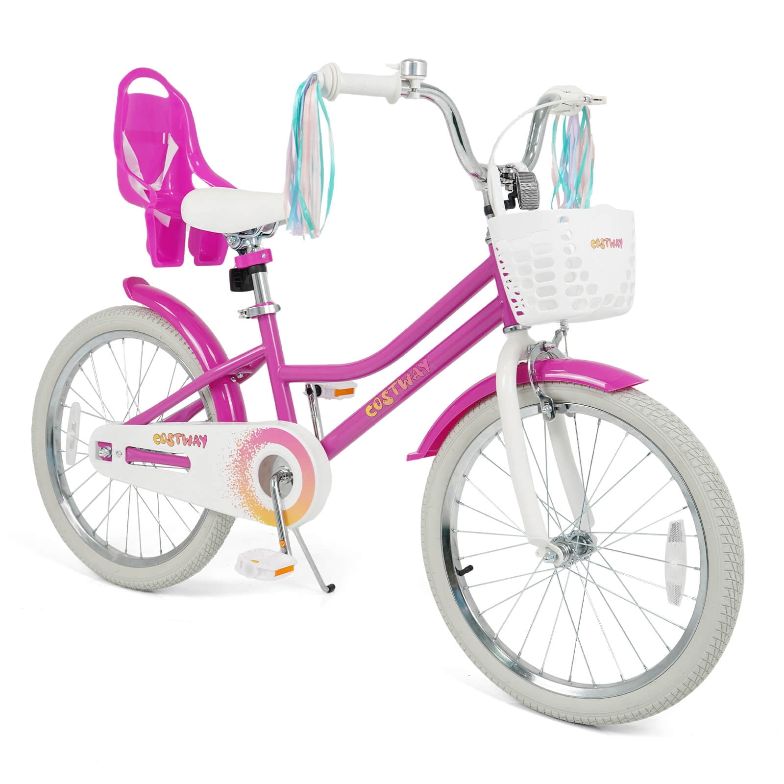 Costway Girls Bike, 20” Kids Bicycle with Basket, Doll Seat