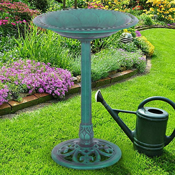 Costway Green Pedestal Bird Bath Feeder Freestanding Outdoor Garden Yard Patio Decor