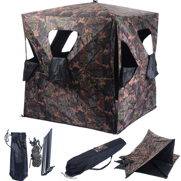 Costway Ground Hunting Blind Portable Deer Pop Up Camo Hunter Weather Proof Mesh Window