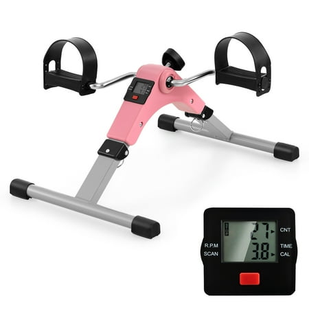 Costway - Under Desk Exercise Bike Pedal Exerciser with LCD Display for Legs & Arms Workout Pink - Pink