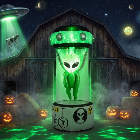 Costway Halloween Blow Up Alien Outdoor Decorations with Rotating Flashing Green Lights White + Green