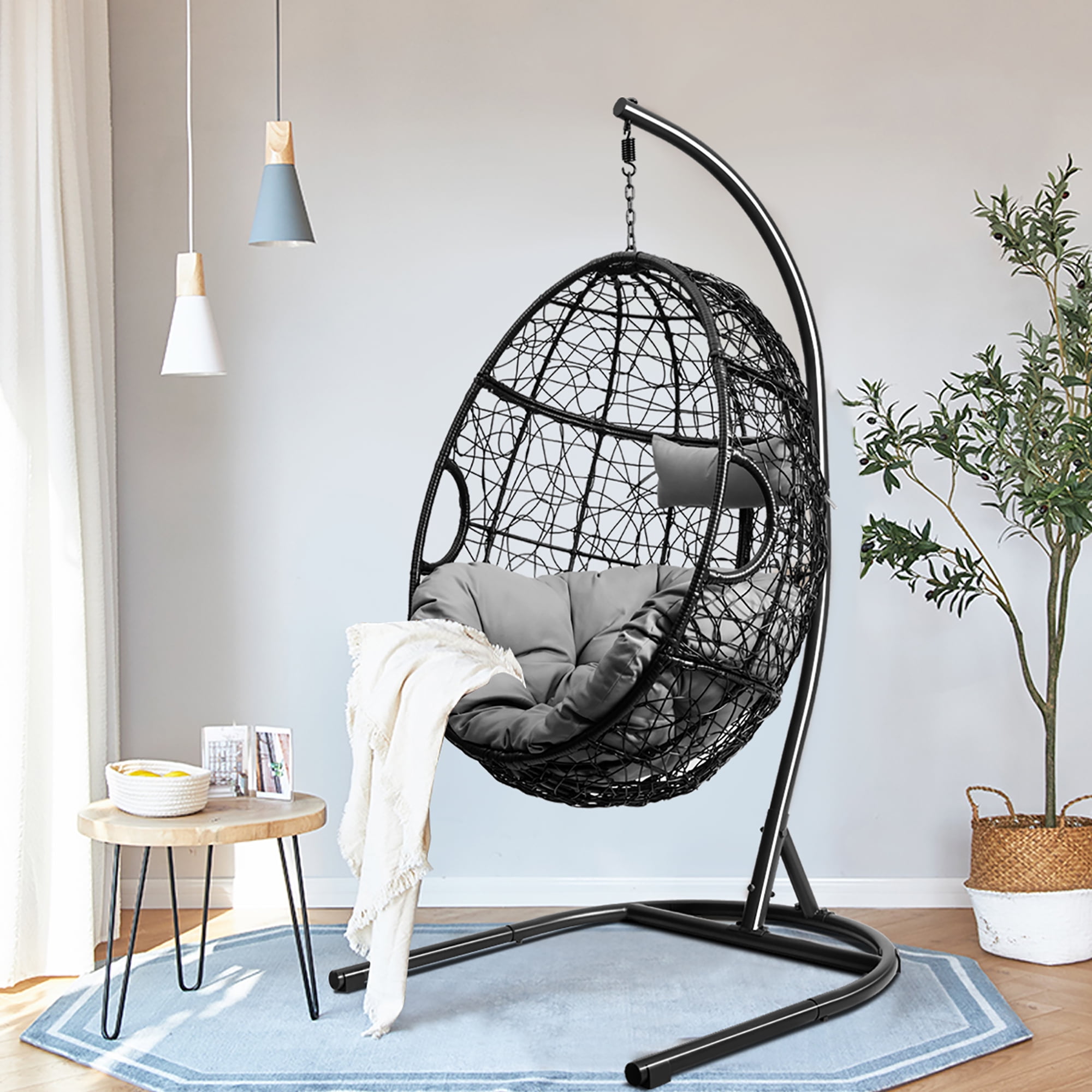 Costway Indoor Hanging Hammock Chair with Stand, Cushioned Costway Indoor Hanging Hammock Chair with Stand, Cushioned