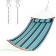 thumbnail image 1 of Costway Hammock w/ Pillow Curved Bamboo Spreader Bar Chain Portable Indoor Outdoor Blue, 1 of 9