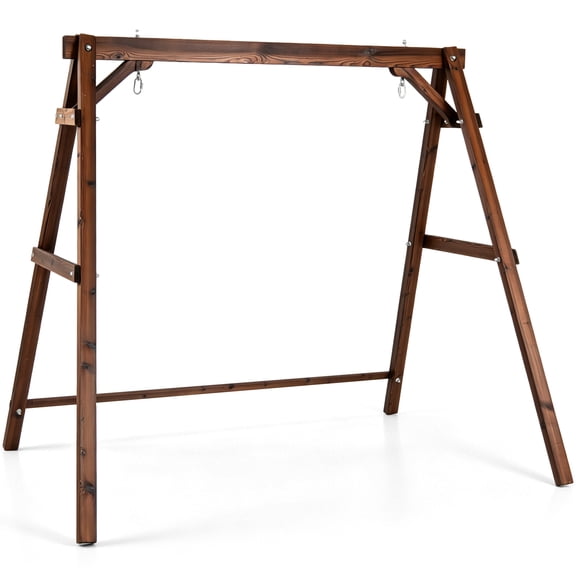 Costway Heavy-Duty Carbonized Fir Wood Swing Frame with Reinforced Bars & 2 Hanging Rings
