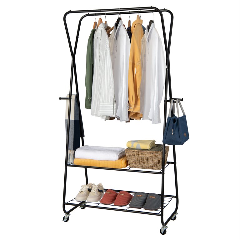 Costway Heavy Duty Double Rail Garment Rack Clothes Rack on Wheels