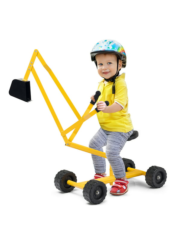 Costway Heavy Duty Kid Ride-on Sand Digger Digging Scooper Excavator for Sand Toy Yellow