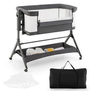 Costway Height Adjustable Bedside Sleeper Baby Crib with Storage Bag 0-6 Months Gray