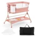thumbnail image 1 of Costway Height Adjustable Bedside Sleeper Baby Crib with Storage Bag Pink, 1 of 9