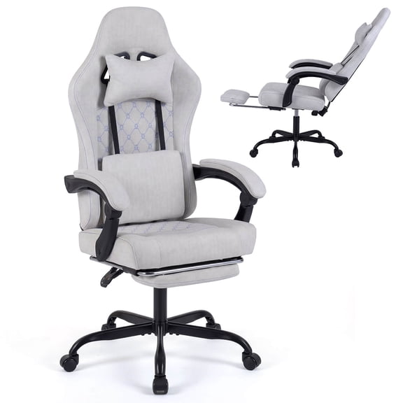 Costway Height Adjustable Computer Chair with Headrest, Lumbar Support, Linkage Armrests Gray