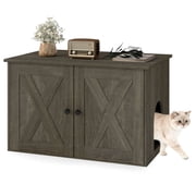 Costway Hidden Cat Litter Box Enclosure Furniture with Divider for Living Room Hallway, Oak