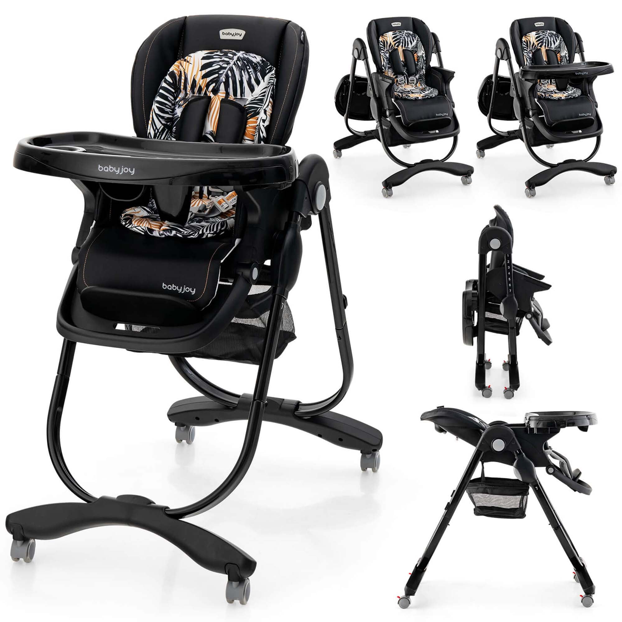 Costway High Chair for Babies & Toddlers with Rolling Wheels Adjustable Height Footrest Black