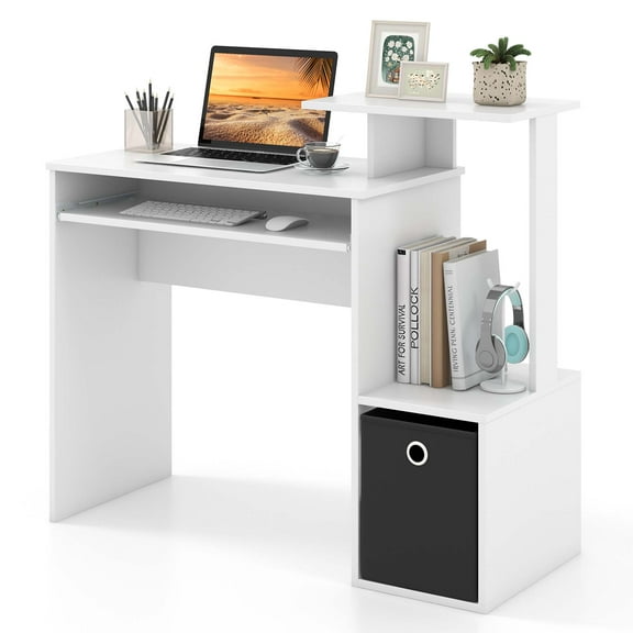 Costway Home Office Computer Desk Space-saving Study Writing Desk with Keyboard Tray White