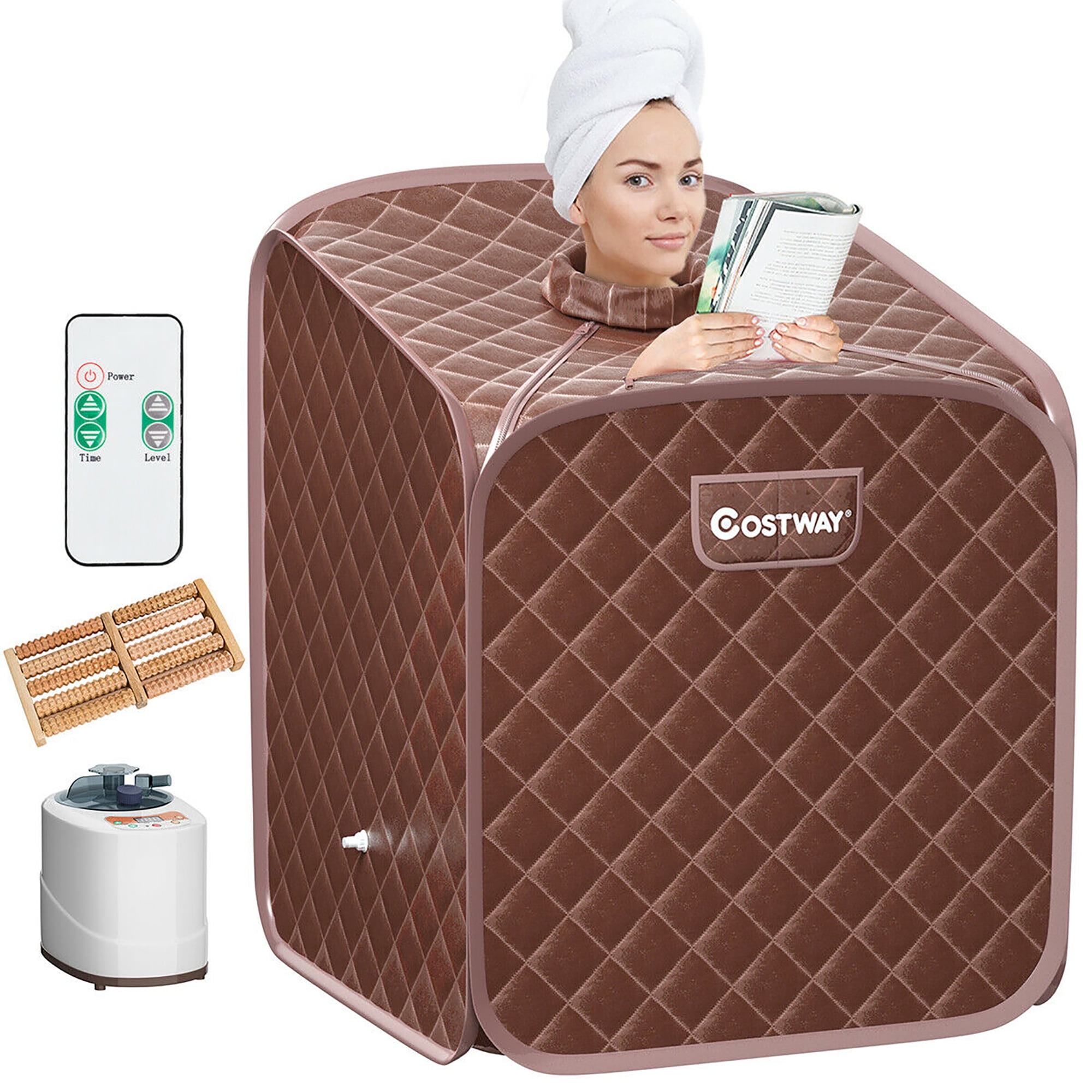 Costway Home Spa Portable Indoor Steam Sauna Tent with Chair and Foot Massager, Coffee
