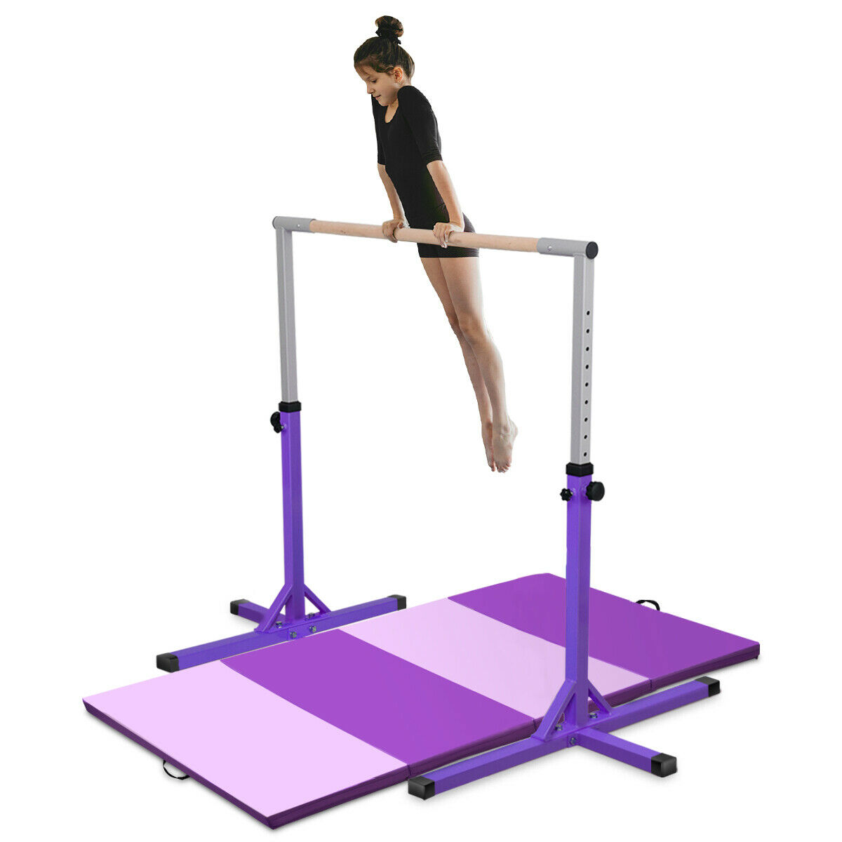 Costway Horizontal Train Bar W/4'x8'x2'' Gymnastics Mat Folding Panel Fitness Exercise