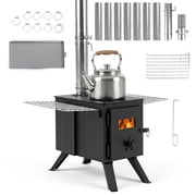 Costway Hot Tent Stove with Ash Tray, 8.4 ft Wood Burning Stove with 8 Chimney Pipes