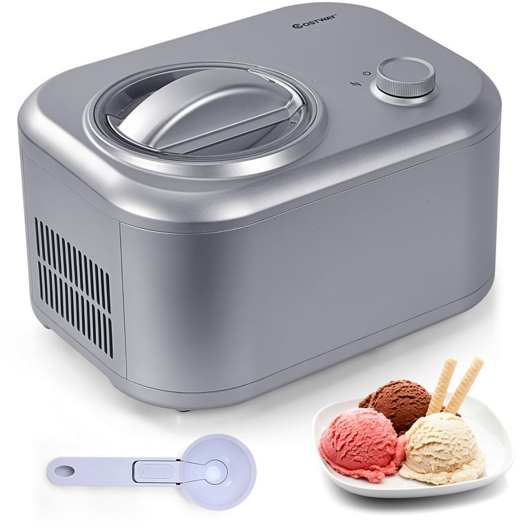 Ice Cream Maker, UKKISO 1.2 Quart Automatic Electronic Gelato Maker with LCD Display , Built-in Compressor, Portable Homemade Dessert Maker with Spoon