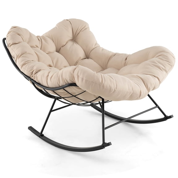 Costway Indoor Rocking Chair, Oversized Egg Papasan Chair with Padded Cushion Beige