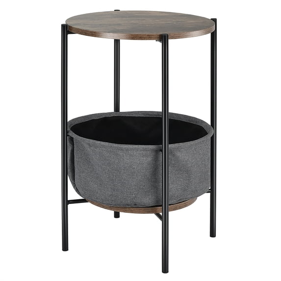 Costway Industrial Round End Side Table Sofa Coffee Table w/ Storage Basket&Metal Frame