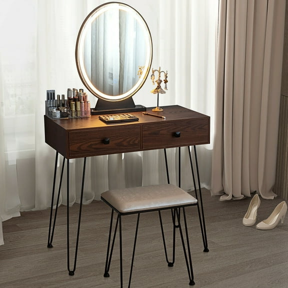 Costway Industrial Vanity Makeup Dressing Table W/ 3 Lighting Modes Mirror Touch Switch