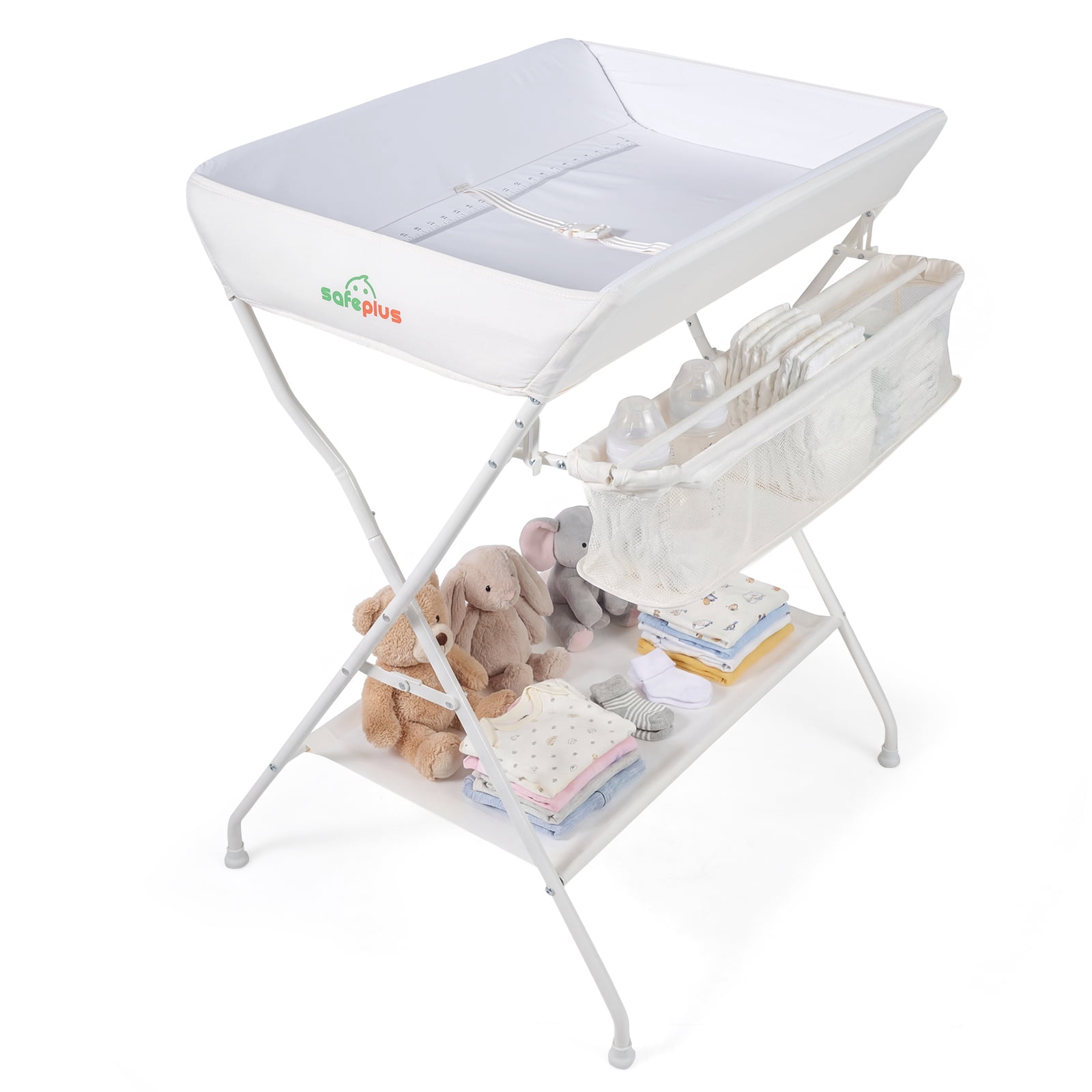 Costway Infant Baby Changing Table Folding Diaper Station Organizer with Storage Beige