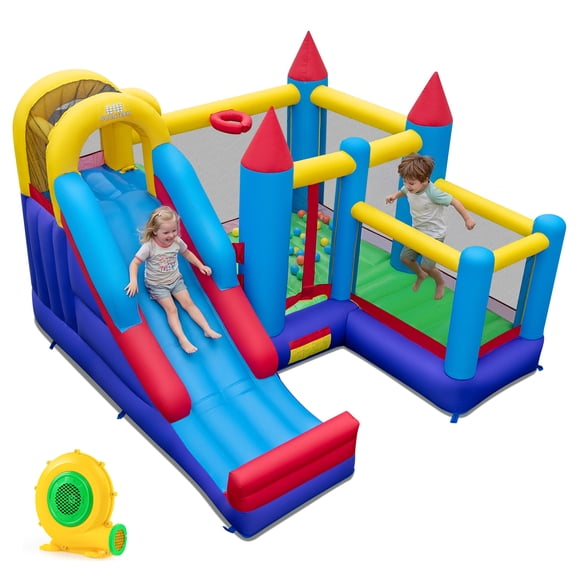Costway Inflatable Bounce House 5-in-1 Inflatable Bouncer Indoor&Outdoor with 680W Blower
