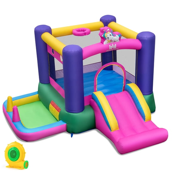Costway Inflatable Bounce House Kids 6-in-1 Jumping Castle with Slide Ball Pit with 480W Blower