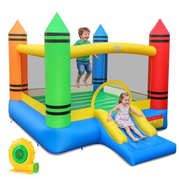 Costway Inflatable Bounce House Kids Jumping Castle w/ Slide Ocean Balls & 550W Blower