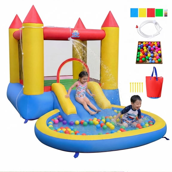 Costway Inflatable Bounce House with Bouncy Area Water Slide Splash Pool & Ball Pit without Blower