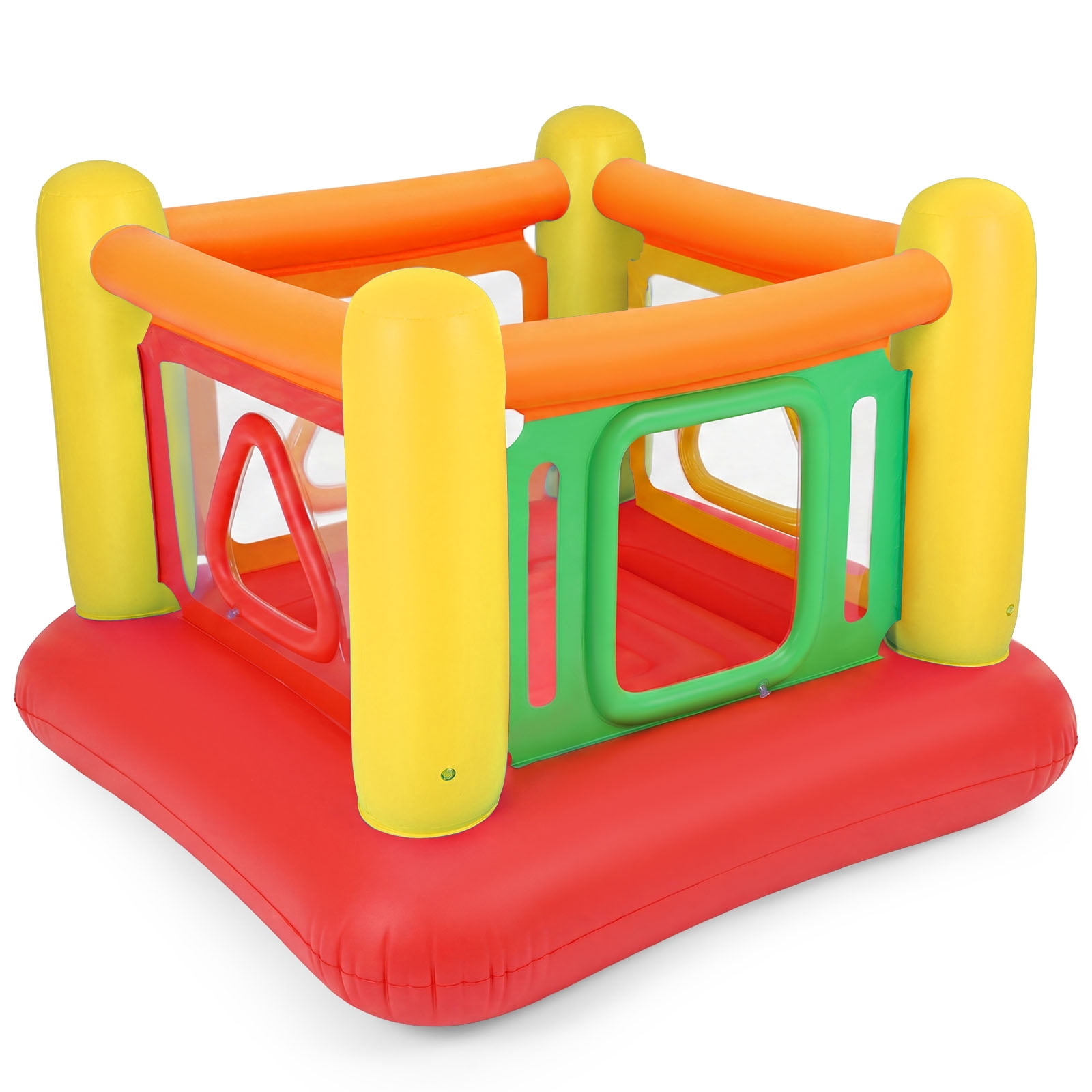Costway Inflatable Bounce House for Kids, Blow Up Jumping House with Transparent Side Walls Red + Yellow + Orange