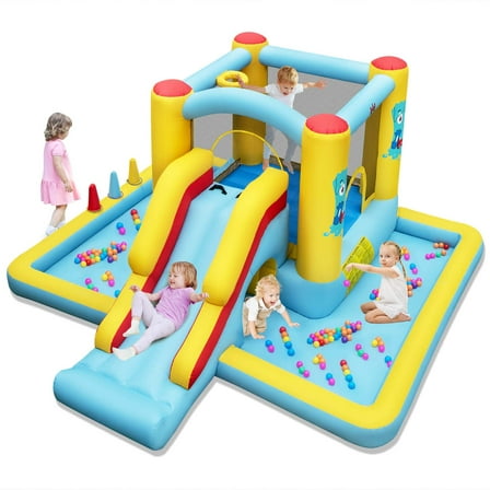 Costway Inflatable Bounce House with Slide Jumping Area Tunnel Ball Pit Blower Excluded