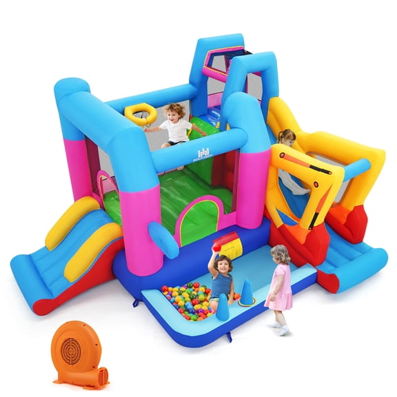 Costway Inflatable Bounce House with Slides Jumping Area Ball Pit Climbing Wall 750W Blower