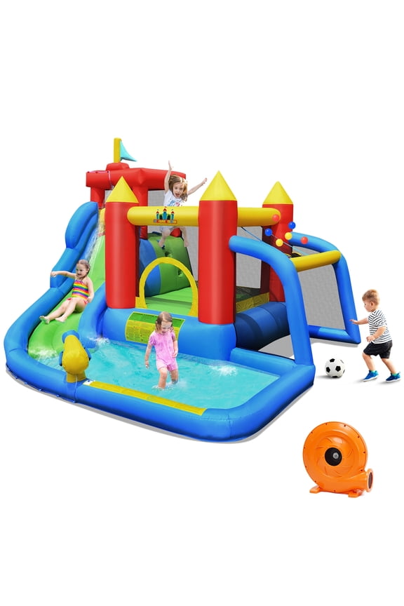 Inflatable Bouncer Water Climb Slide Bounce House Splash Pool with Blower for Toddler, Bouncy Water Park