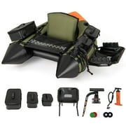 Costway Inflatable Fishing Float Tube Portable Fishing Boat with 3 Detachable Storage Boxes Green