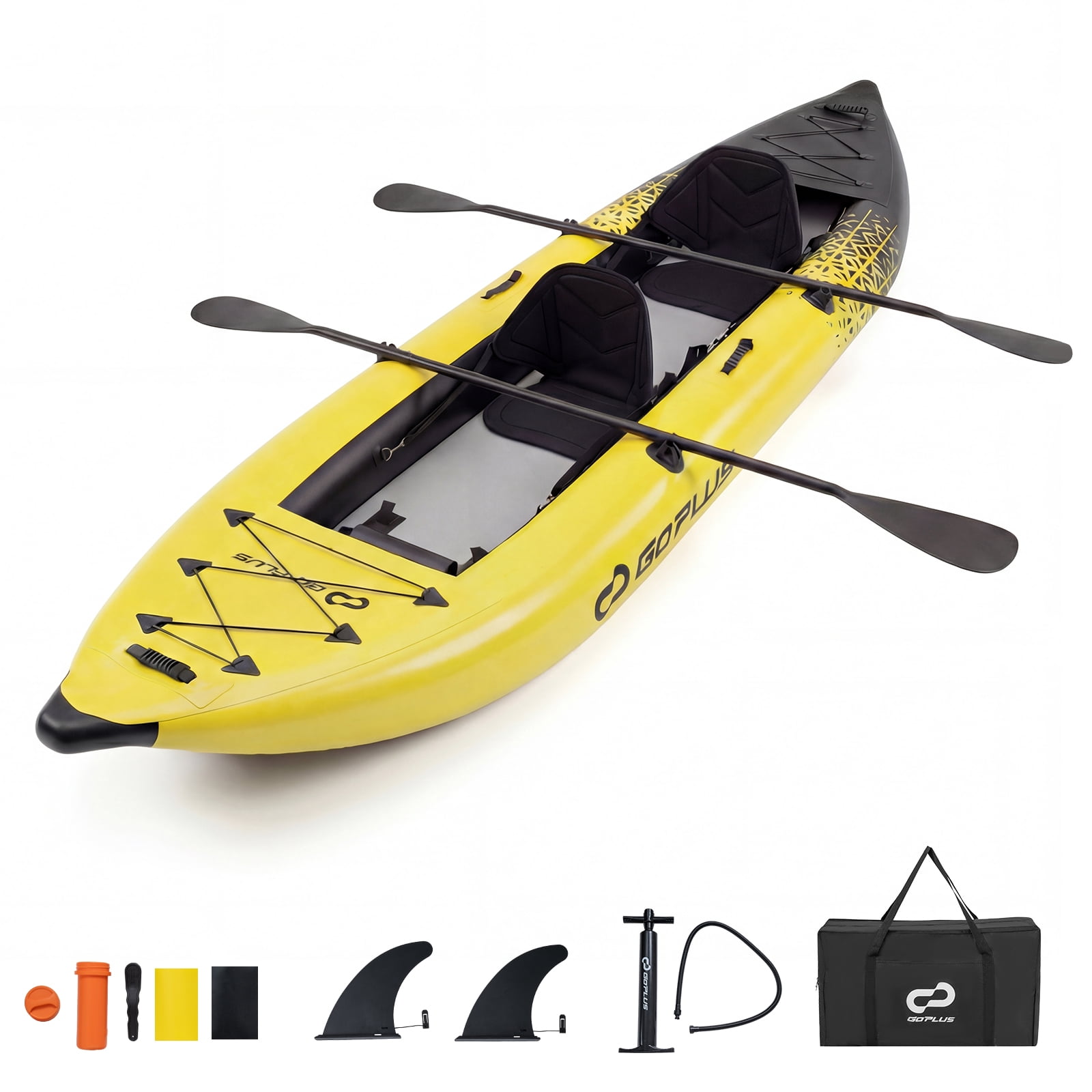 Costway Inflatable Kayak Set Portable 2-person Kayak with Aluminium Oars EVA Padded Seat Yellow