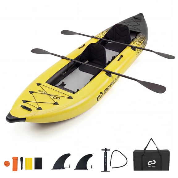Costway Inflatable Kayak Set Portable 2-person Kayak with Aluminium Oars EVA Padded Seat Yellow