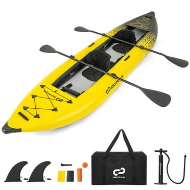 Costway Inflatable Kayak Set Portable 2-person Kayak with Aluminium Oars EVA Padded Seat Yellow