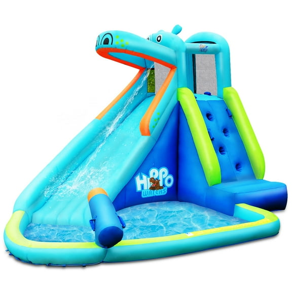 Costway Inflatable Kids Hippo Bounce House Slide Climbing Wall Splash Pool without Blower