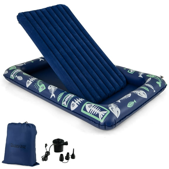 Costway Inflatable Kids Travel Bed Portable Air Mattress Set with Double-sided Mattress Blue