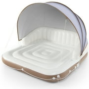 Costway Inflatable Pool Float Summer Swimming Island with Retractable & Removable Canopy