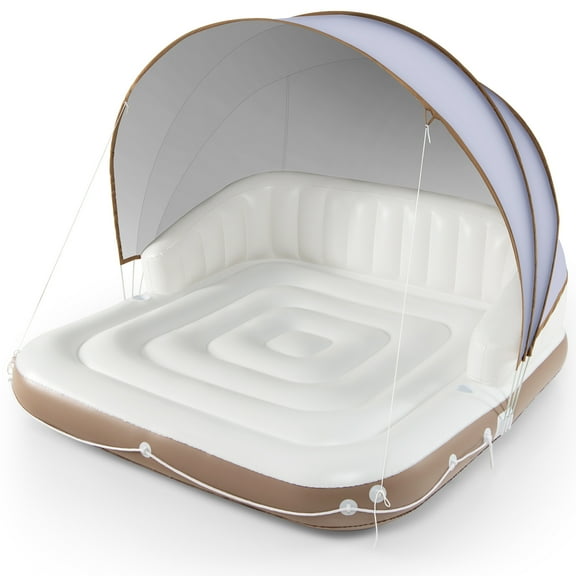 Costway Inflatable Pool Float Summer Swimming Island with Retractable & Removable Canopy