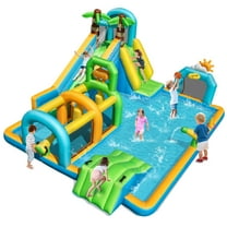 Costway Inflatable Water Park with Climbing Wall Basketball Rim Target Game Without Blower