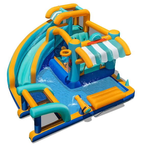Costway Inflatable Water Park with Market Stand Climbing Wall Splash Pool Blower Excluded