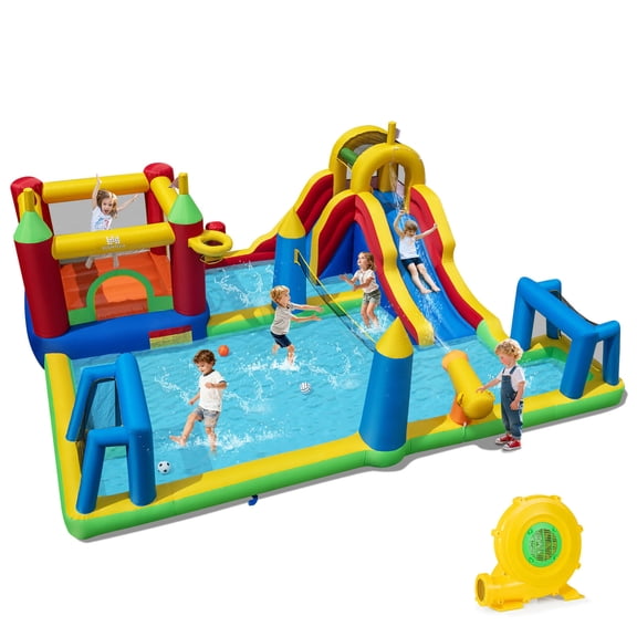 Costway Inflatable Water Slide Bounce House with Climbing Wall, Splash Pool, 780W Blower