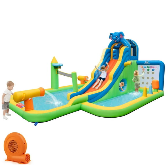 Costway Inflatable Water Slide Giant Splash Pool for Kids Backyard Fun with 680W Blower
