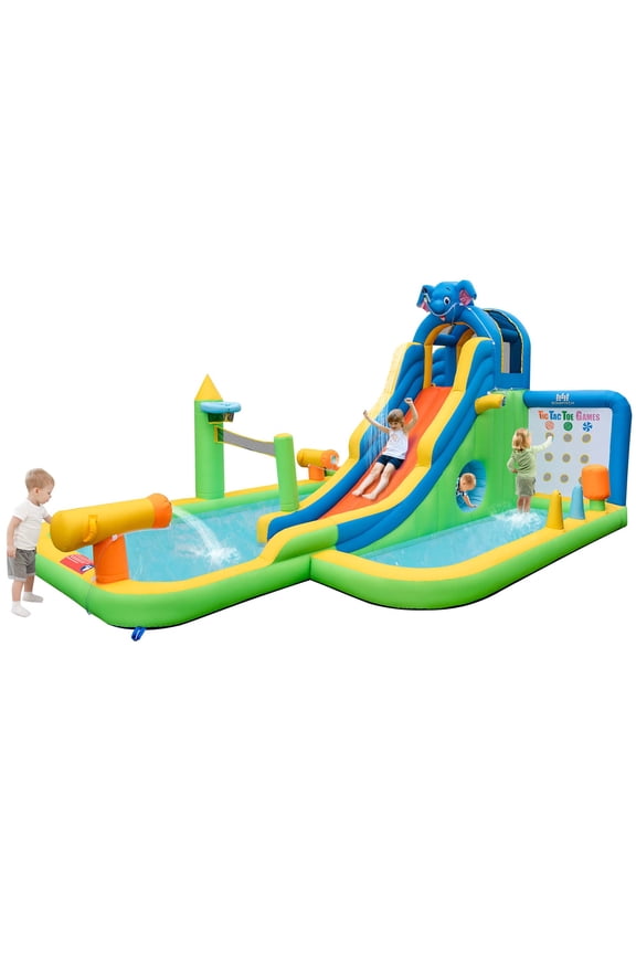 Inflatable Water Slide Giant Splash Pool for Kids Backyard Fun without Blower