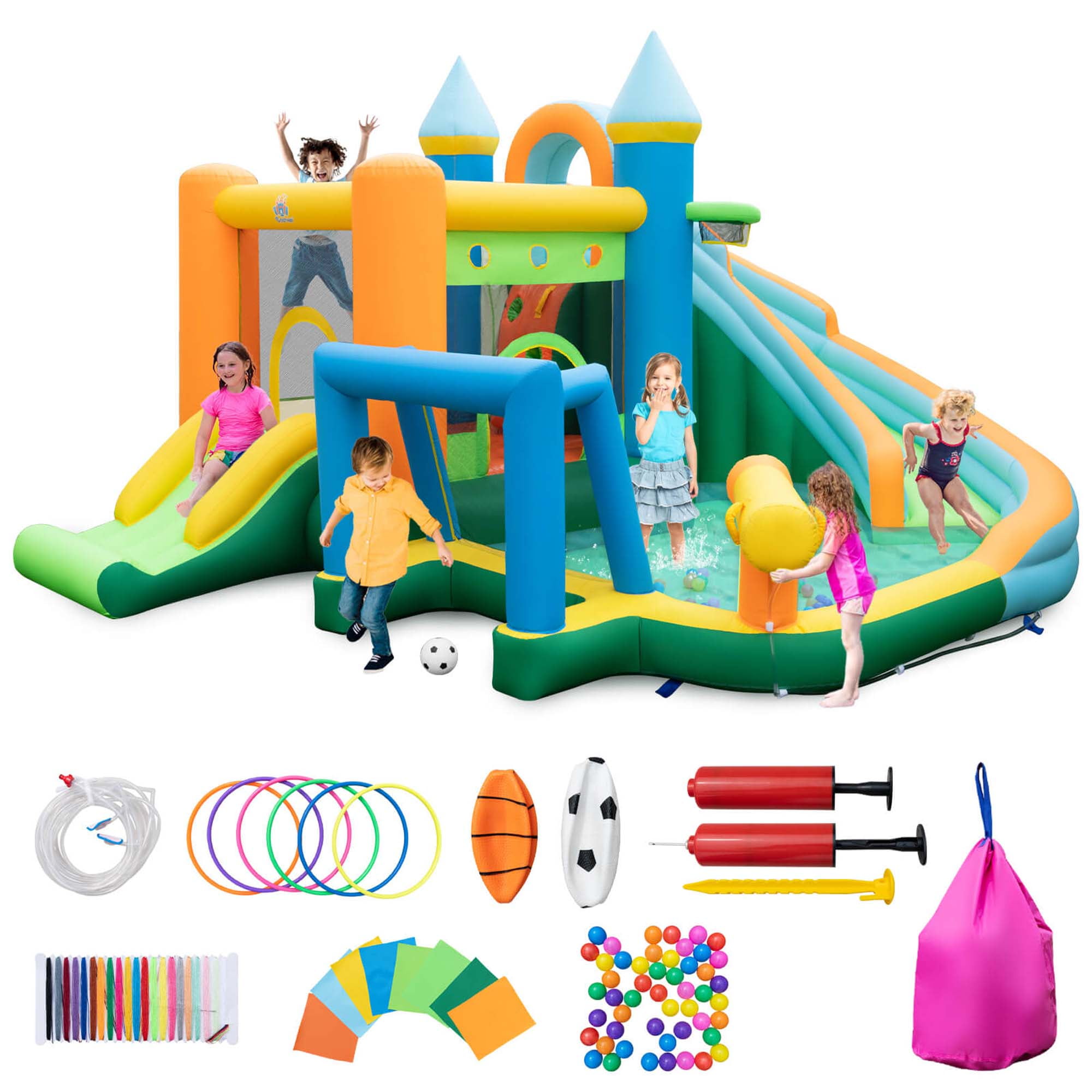 Costway Outdoor Backyard Splash Inflatable Water Slide for Kids, Pool Park, and Climbing Wall