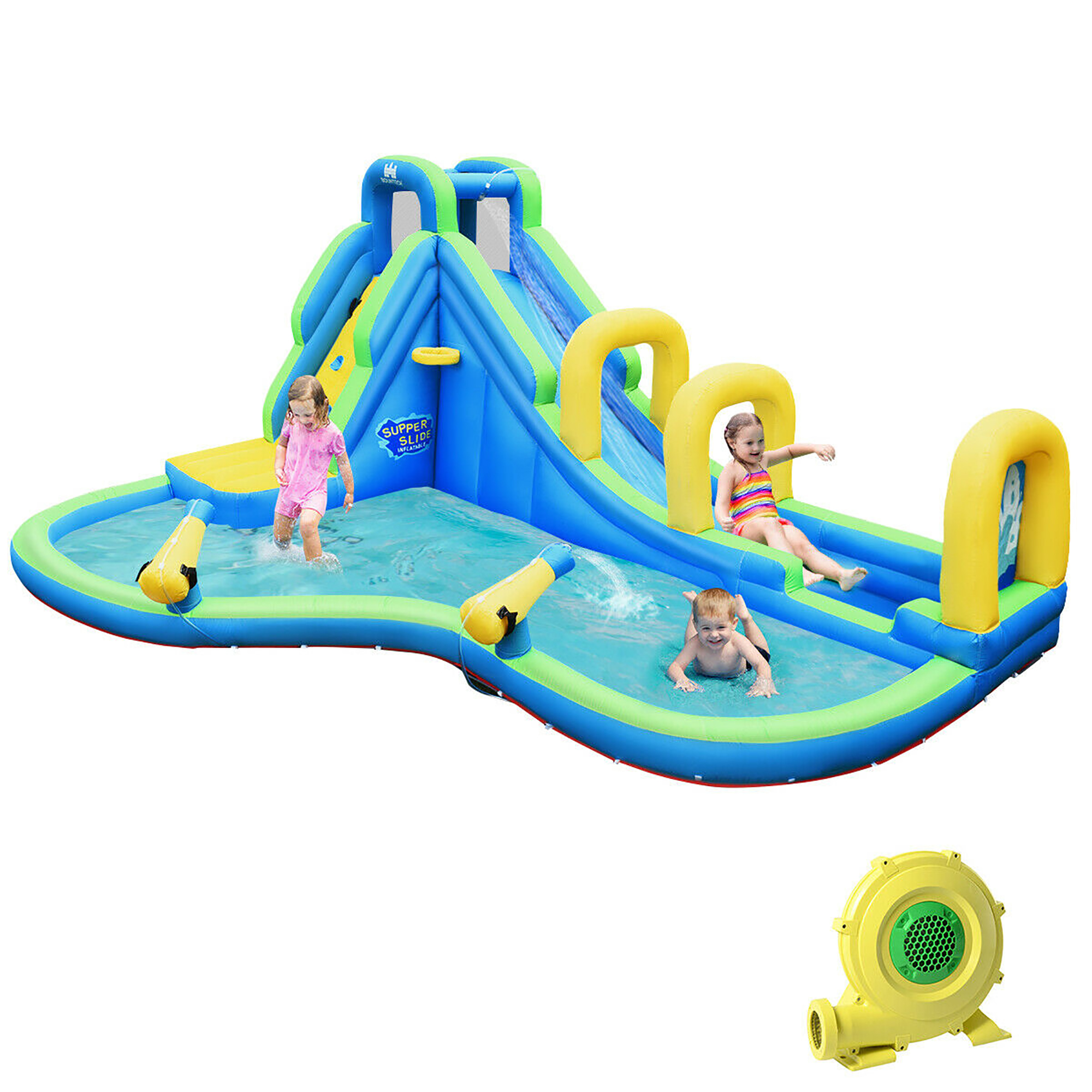 Costway Inflatable Water Slide Kids Bounce House Castle Splash Water Pool W/ 750W Blower - image 1 of 10