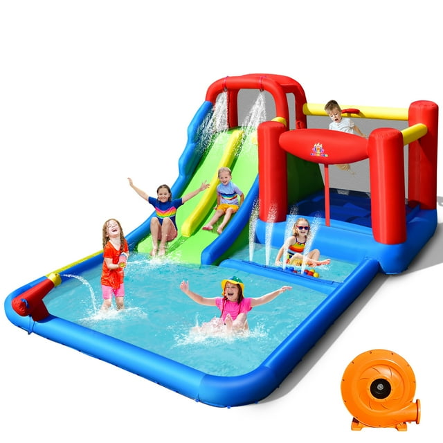 Costway Inflatable Water Slide Kids Jumping Bounce Castle w/ Ocean ...