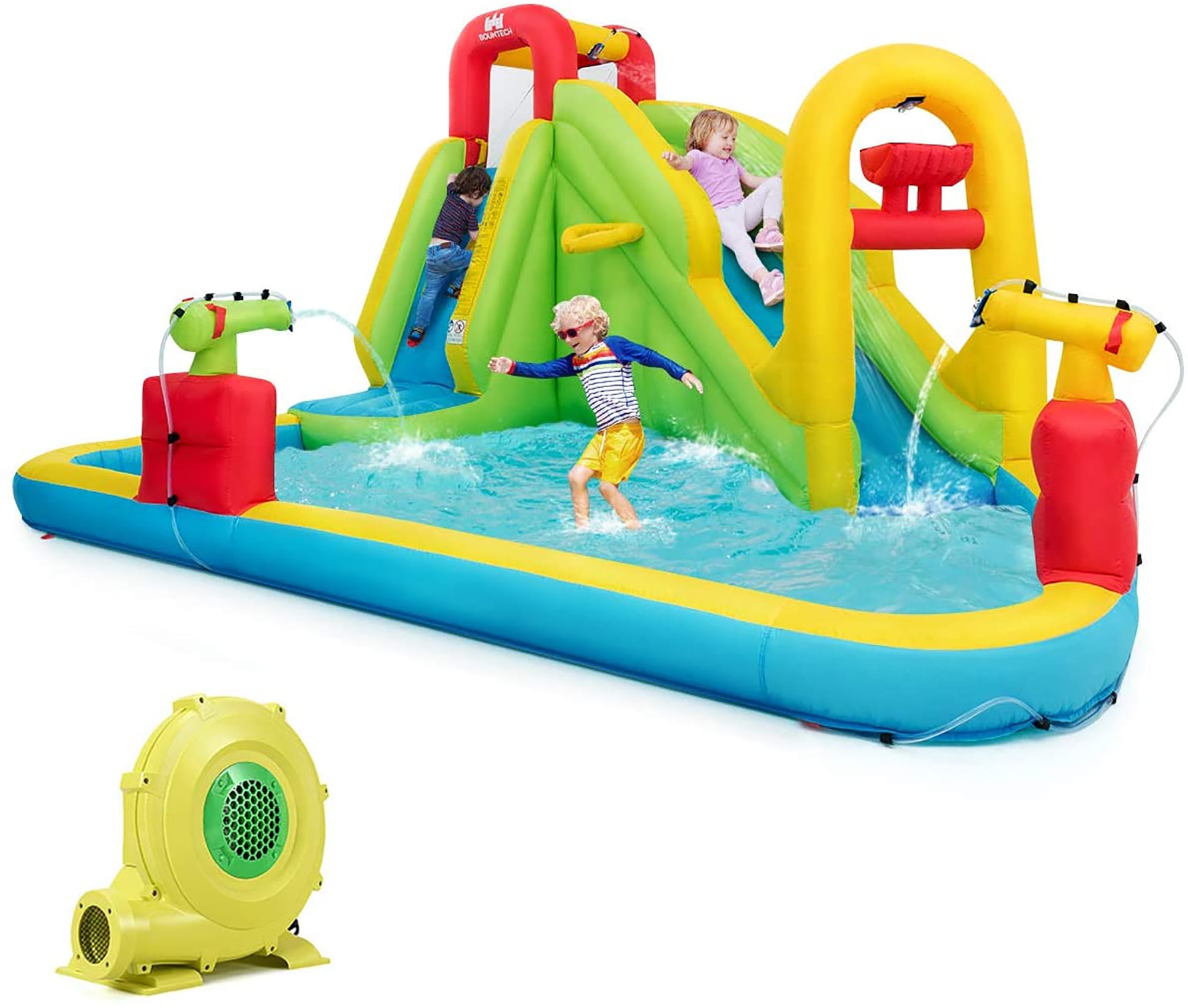 Costway Big Outdoor Inflatable Water Slide, Backyard Toddler Splash Pool Bounce House with 480w Blower