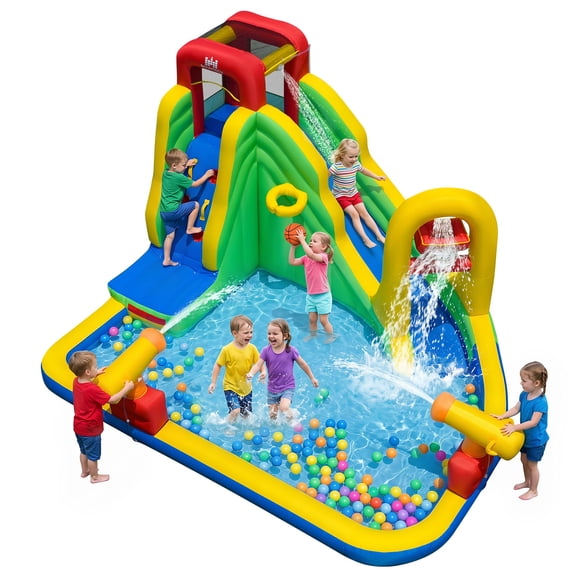 Costway Inflatable Water Slide 6-in-1 Outdoor Water Park Splash Pool without Blower